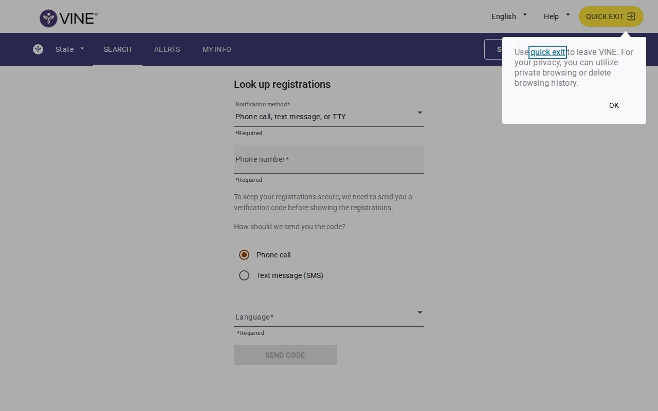 Guilford County VINELink alert registration interface