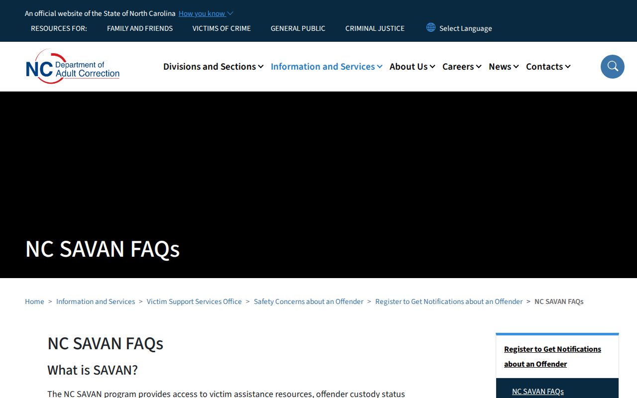 Official NC SAVAN FAQ for Guilford County VINELink checks