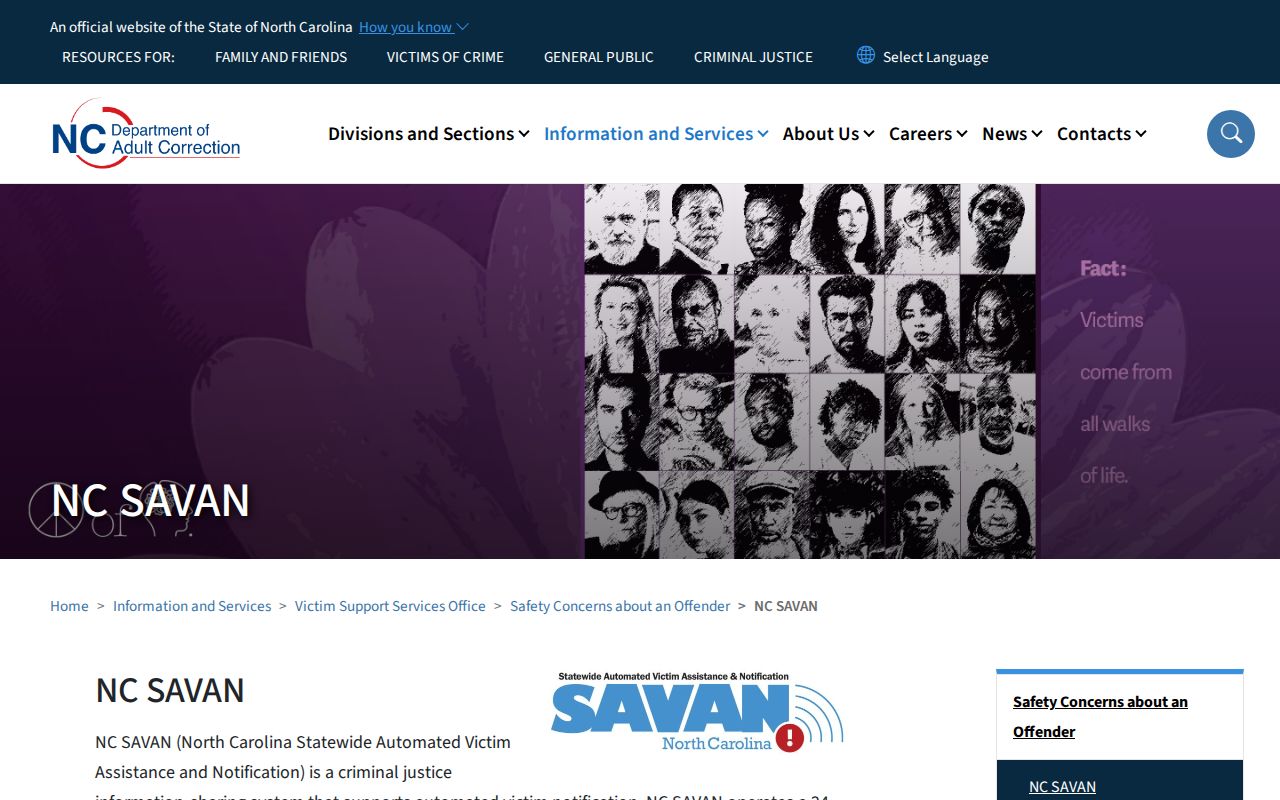 Guilford County VINELink custody alert information on the official NC SAVAN page