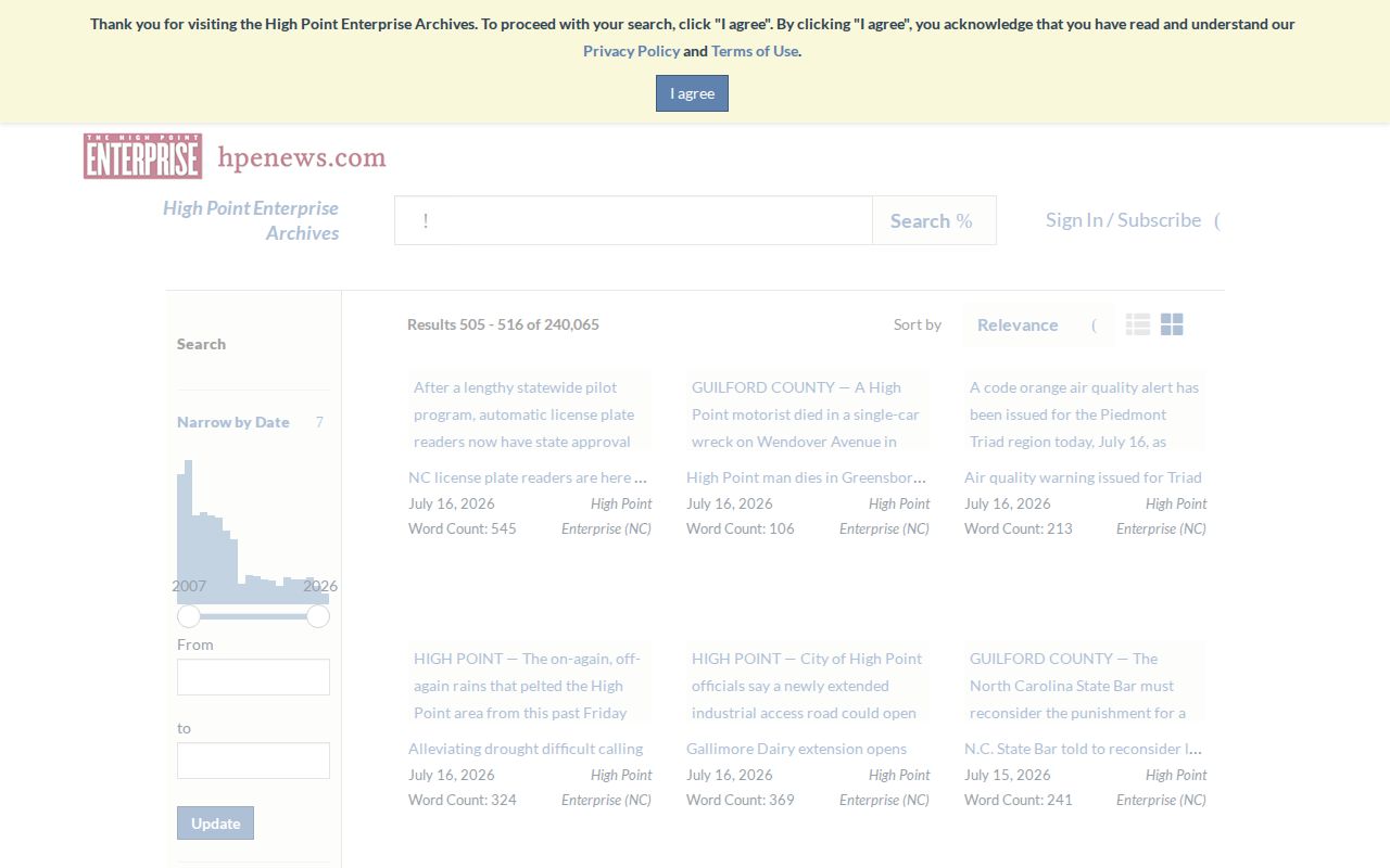 Guilford County arrest log research in the High Point Enterprise archive