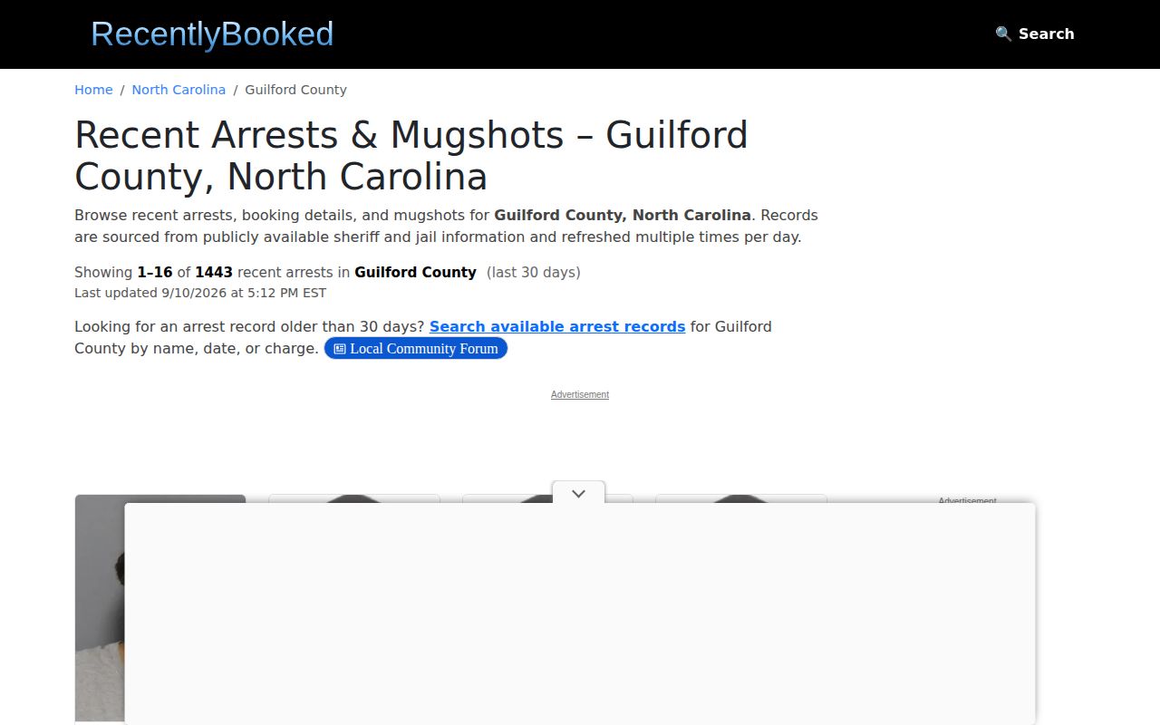 Unofficial Guilford County recent arrests index for comparison